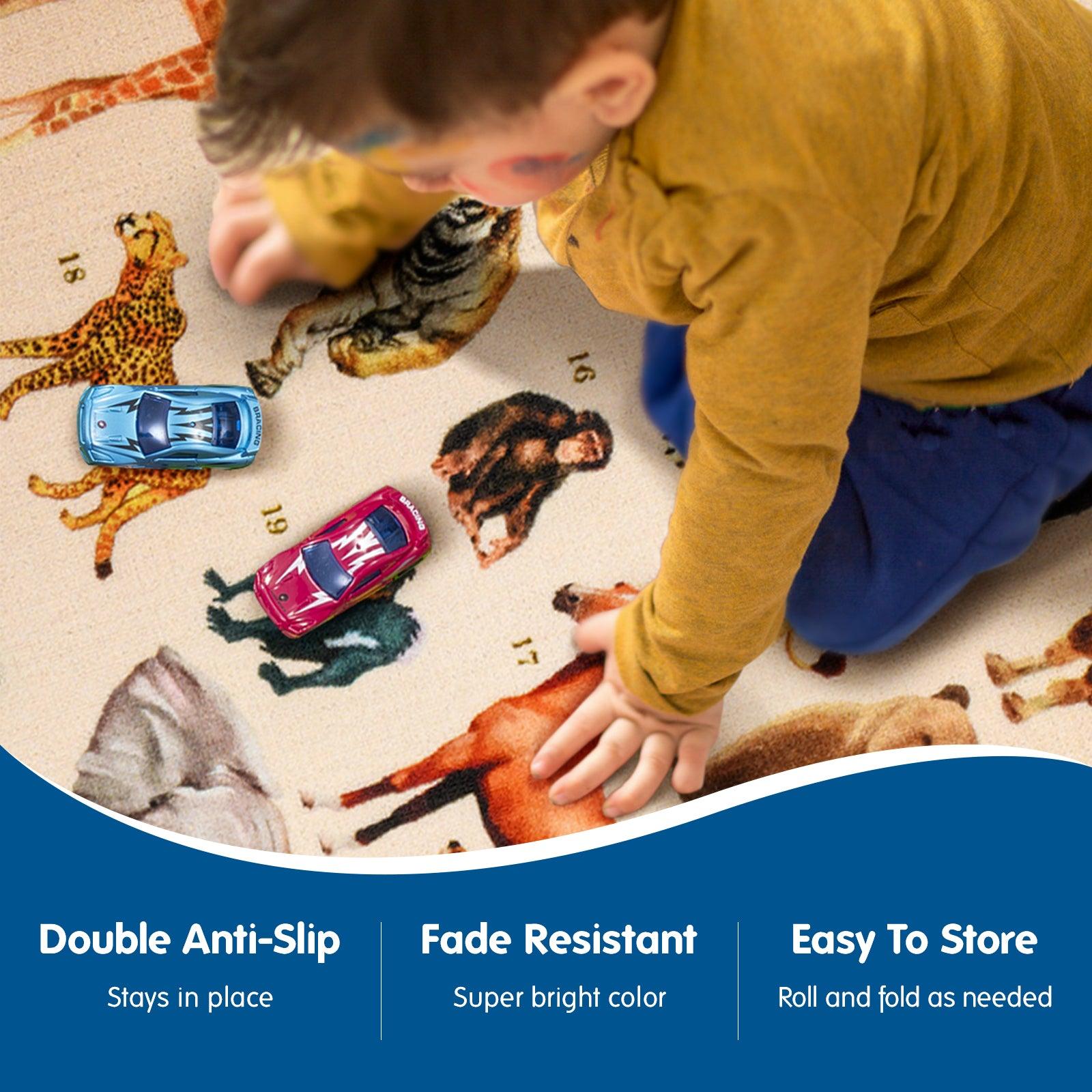 Kids Play Rug 3D Animals Play Mat 59X39 Kids Area Rug Words Numbers Educational Rug for Nursery Classroom Bedroom Playroom 04
