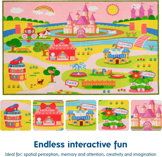 Booooom Jackson Kids City Park Rug 59x39”Pink Play Mat Children Educational Daycare Nursery Preschool Play Rug Non-Slip Backing Playroom Rug 02