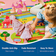 Booooom Jackson Kids City Park Rug 59x39”Pink Play Mat Children Educational Daycare Nursery Preschool Play Rug Non-Slip Backing Playroom Rug 03