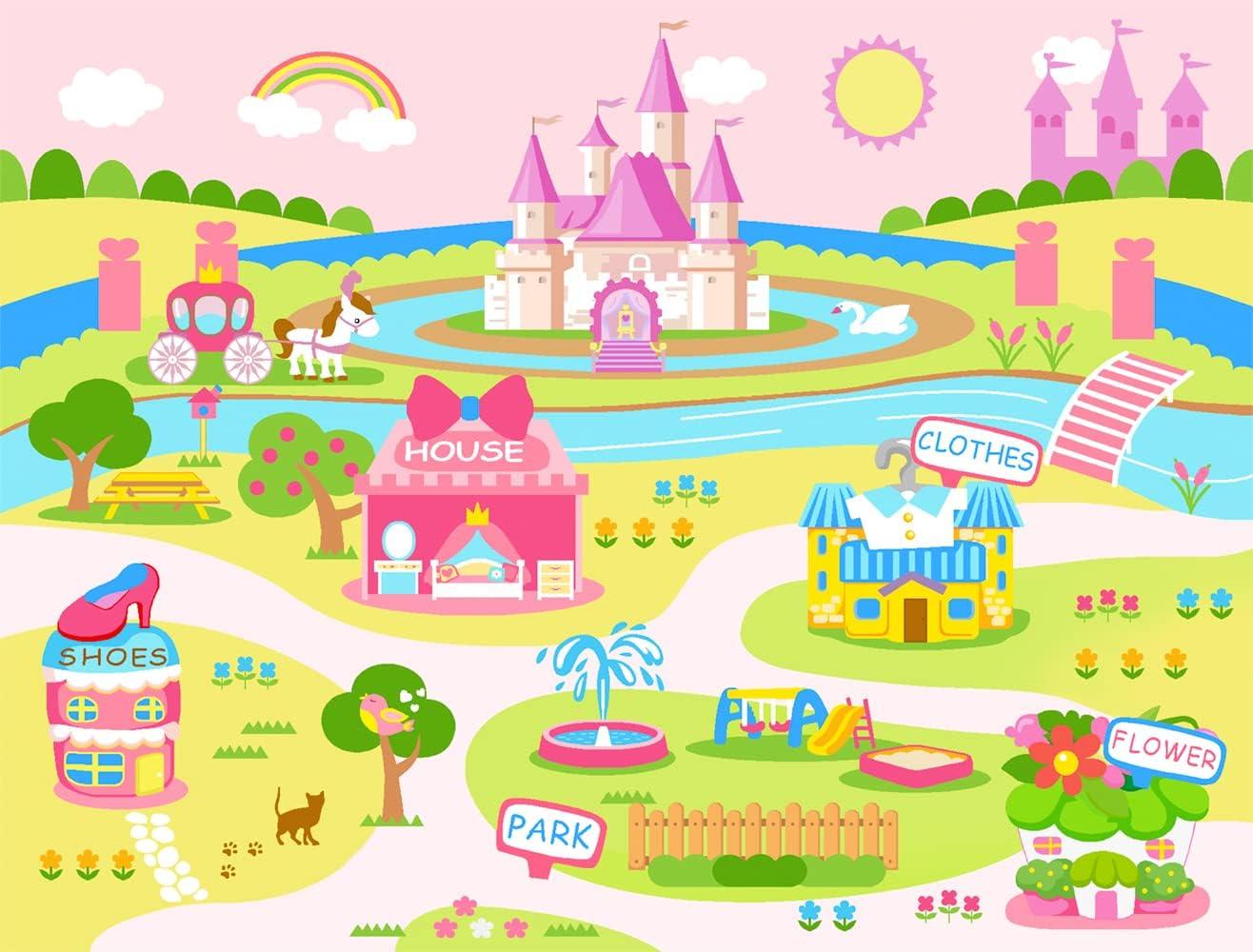 Booooom Jackson Kids City Park Rug 59x39”Pink Play Mat Children Educational Daycare Nursery Preschool Play Rug Non-Slip Backing Playroom Rug 07