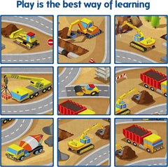 Construction Rug Play Mat 39X59,Non-Slip Kids Rug Construction Trucks Play Carpets for Cars Daycare Nursery Preschool Playroom Play Rug 10