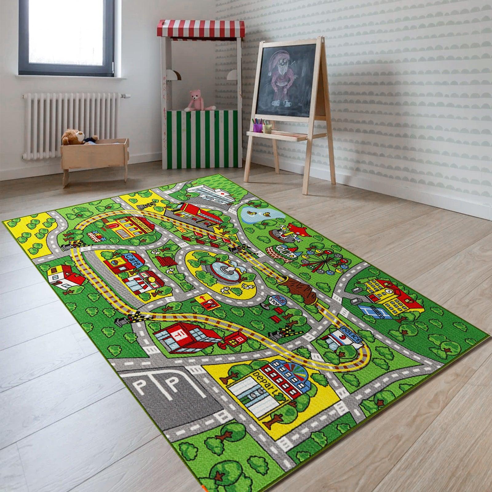 Jackson Kid Rug Carpet Playmat for Toy Cars and Train,Huge Large 52"x 74" Play Area Rug with Rubber Backing,Kids Race Track Rug for Toddlers,Baby,and Children Playing and Learning 11