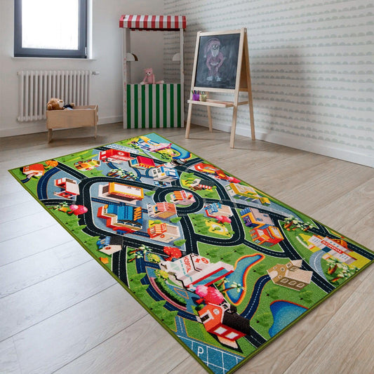 Kids Car Rug Play mat for Kids,31"X59" Kids Rug,Car Mat with Roads for Bedroom, Kid Carpet for Toddler Boy,Car Carpet Area Rug Mat with Non-Slip Backing,Car Educational Mat with Cars and Toys-1