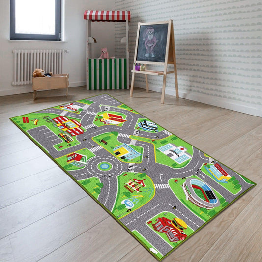 Kids Rug Play Mat for Toy Cars,Colorful Fun Play Rug with Roads for Bedroom Playroom,Transportation Theme Area Rug Non-Slip Backing Kids Carpet Toy Car Rug for Boys Toddler 01