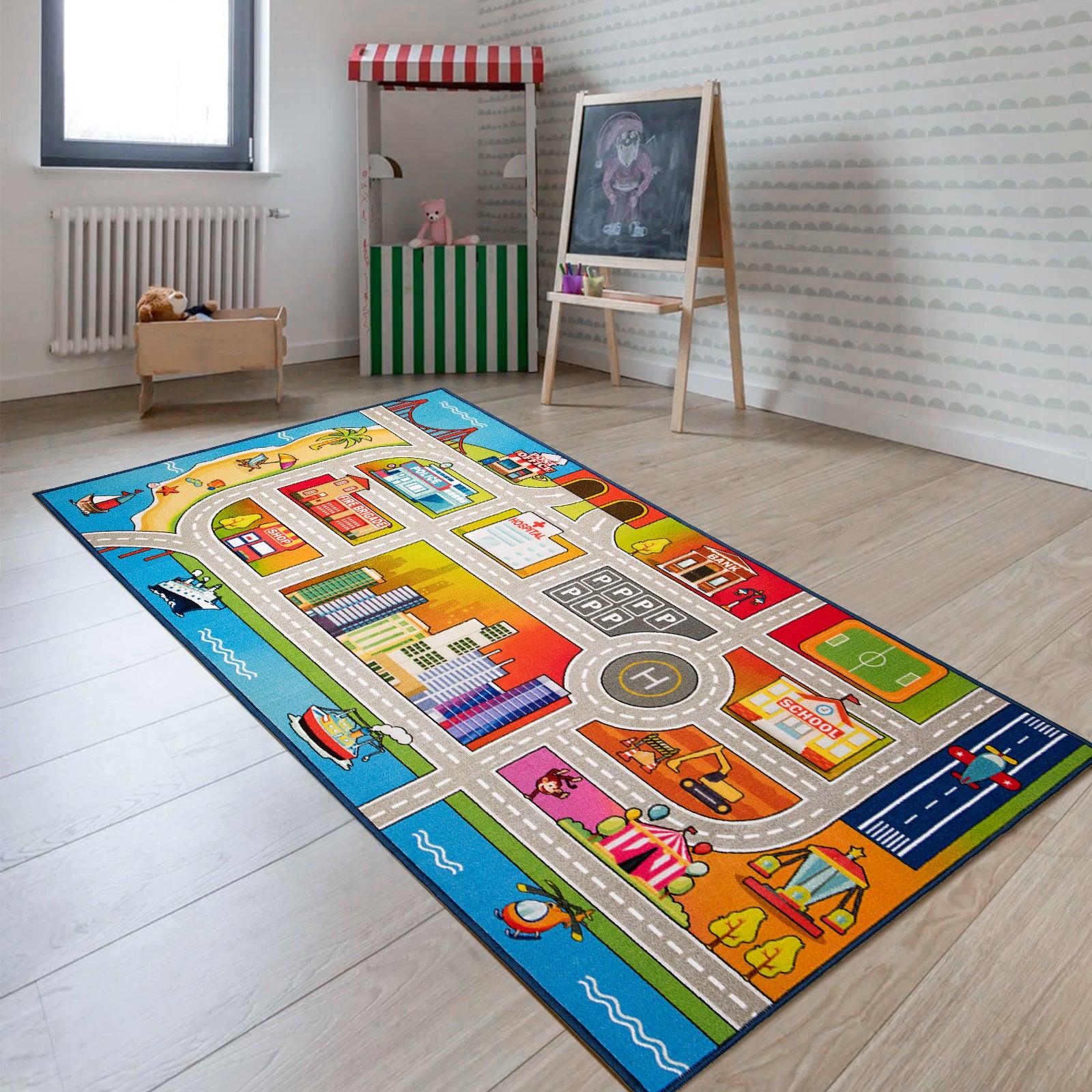 79”x59“-79"x39"-59"x31 Children Educational Road Traffic Themed Town Play Carpet-Boooooom Jackson Carpet Cheap Kids Rugs For Playroom and Bedroom