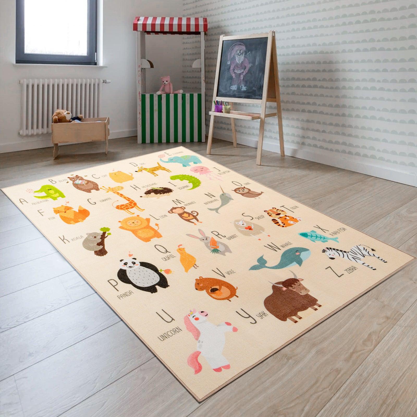 Booooom Jackson Collection ABC Fun Kids Rugs 59"x79"Numbers and Animal Educational Classroom Rug for Playroom Classroom and Kidroom Safety and Fun Alphabet Rug Learning Carpet for Boys and Girls 01