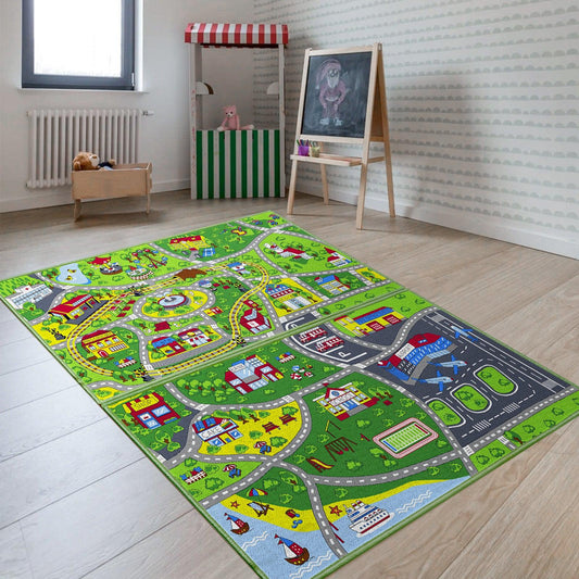 Pack 2 Kids Rug Car Rug Play Mat for Toy Cars Road Rug,Non Slip Kids Play Rug for Playroom Bedroom Boys Children Toddlers,Kids Carpet Playmat Rug,Fun Play Area Rug 01