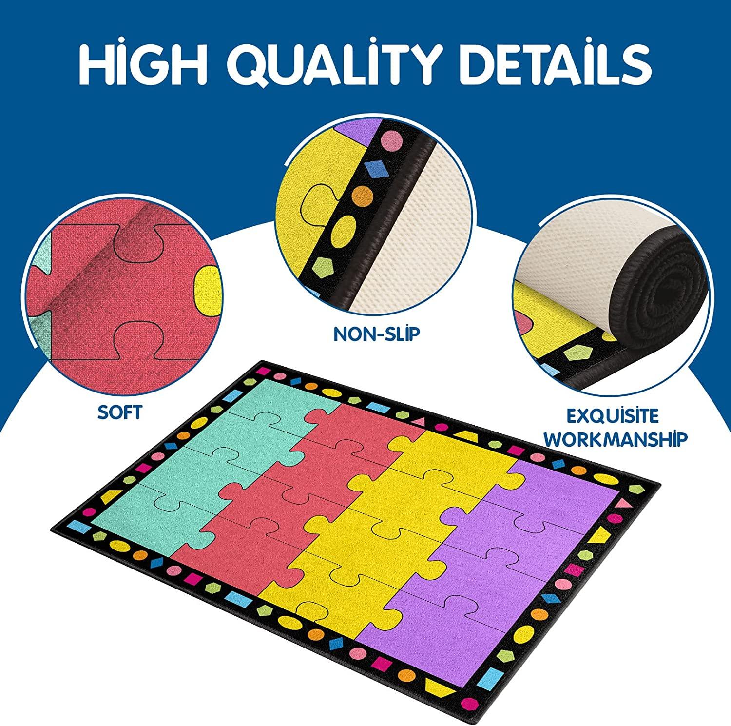 13'x7'5"-8'5"x6'5“ Large Colorful Puzzle Classroom Carpet - BooooomJackson -Kids Rugs Carpet