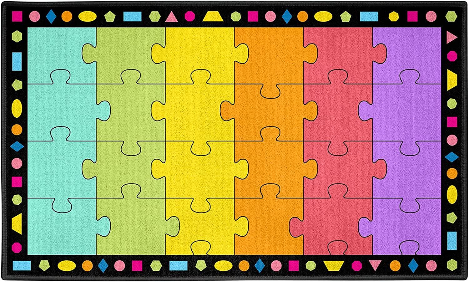 13'x7'5"-8'5"x6'5“ Large Colorful Puzzle Classroom Carpet - BooooomJackson -Kids Rugs Carpet
