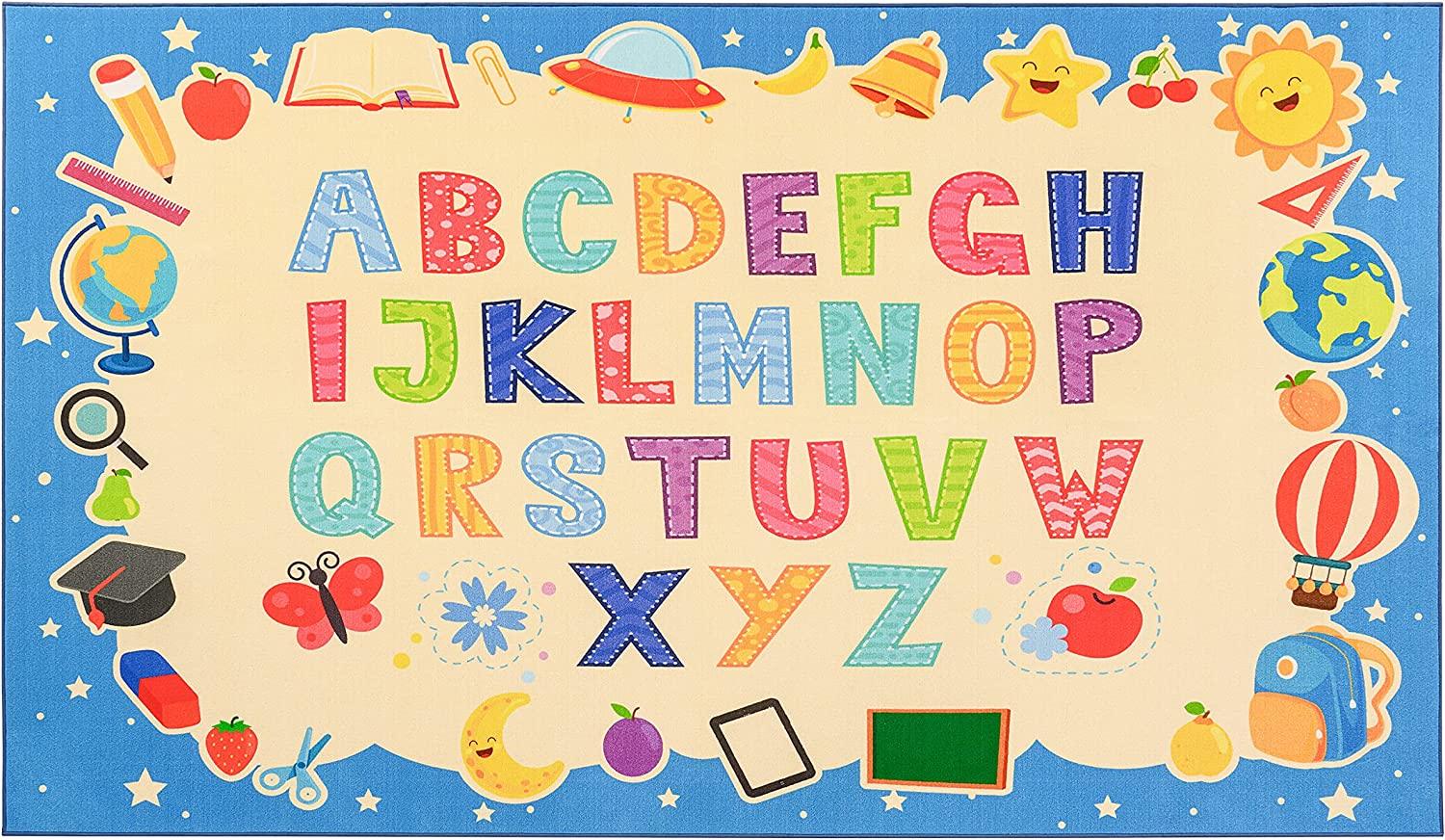 Booooom Jackson Kids Rug ABC Alphabet Rug 39X59 inches,Play Mat Educational Learning Daycare Playroom Nursery Rug Non-Slip Backing Play Rugs for Children 01