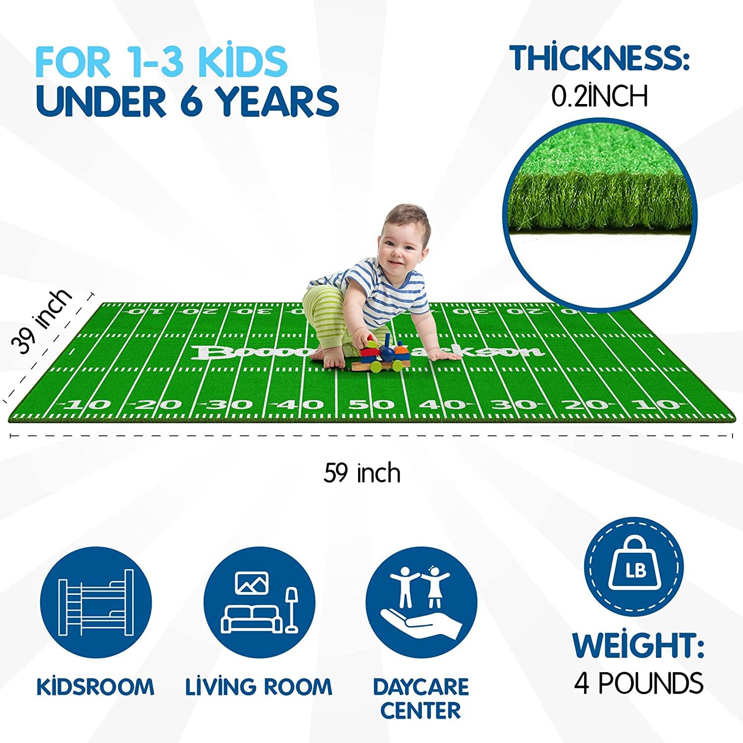 75"x52"-59"x39" Green Football Field Rug for Baby Todllder - BooooomJackson -Kids Rugs Carpet