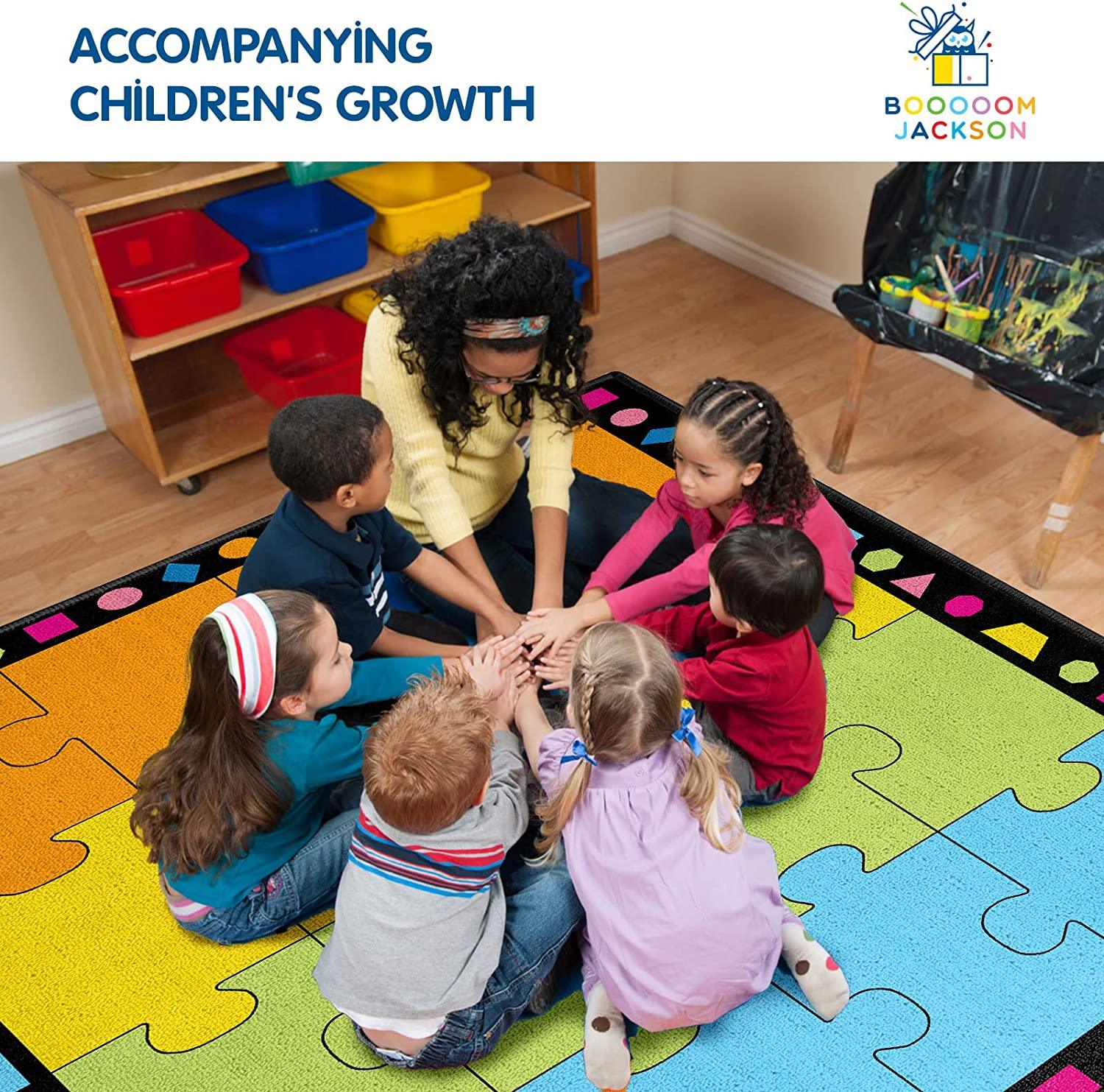 8'5"x6'5" Colorful Puzzle School Classroom Seating Carpet Elementary - BooooomJackson -Kids Rugs Carpet
