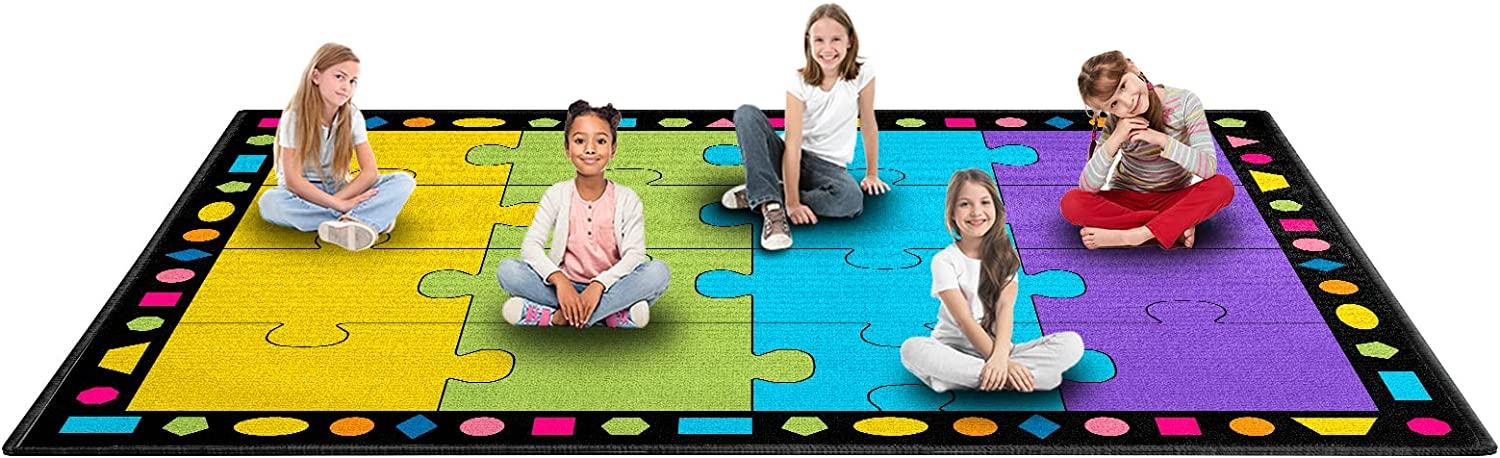 8'5"x6'5" Small Classroom Rug Colorful Puzzle Classroom Carpet(PzYE-2620) - BooooomJackson -Kids Rugs Carpet