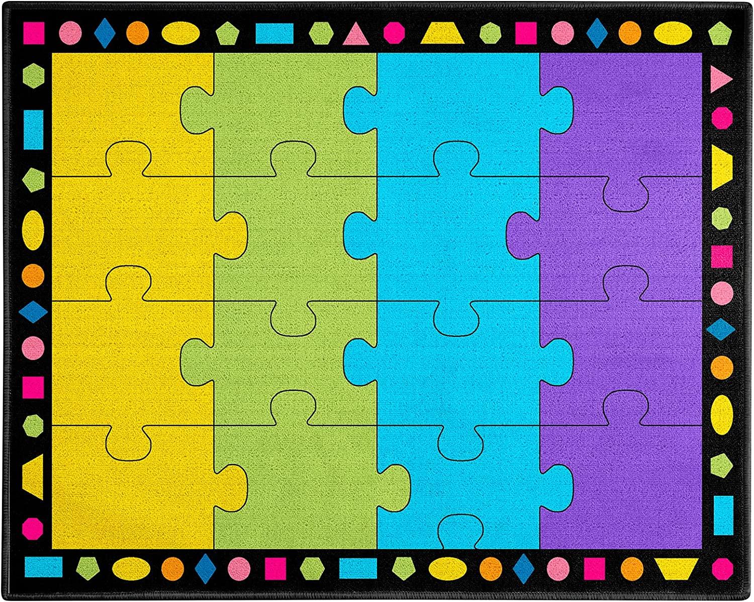 8'5"x6'5" Small Classroom Rug Colorful Puzzle Classroom Carpet(PzYE-2620) - BooooomJackson -Kids Rugs Carpet