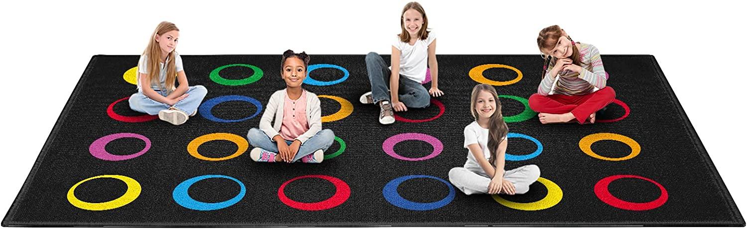 Clearance Sale 13'x7'5"-8'5"x6'5" Black Abstract Circle Classroom Carpet - BooooomJackson -Kids Rugs Carpet